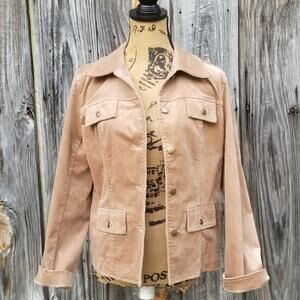 Tan Jacket Chadwick's Size 6 Tan Coat Button Front Flap Pockets Stretch Velour